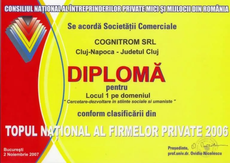 Locul 1, cercetare-dezvoltare în științe sociale și umaniste, 2006